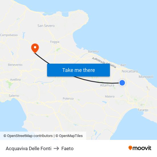 Acquaviva Delle Fonti to Faeto map