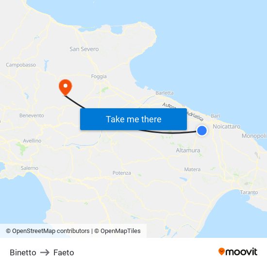 Binetto to Faeto map