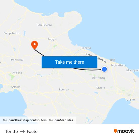 Toritto to Faeto map