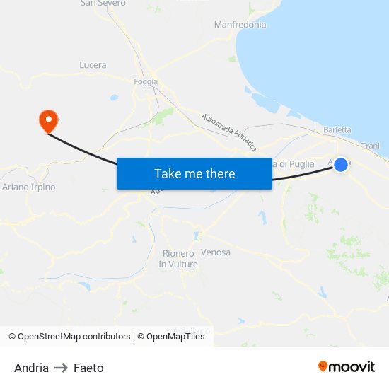 Andria to Faeto map