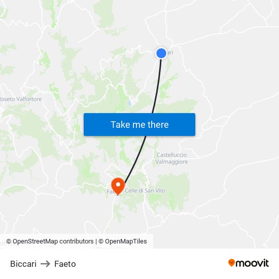 Biccari to Faeto map