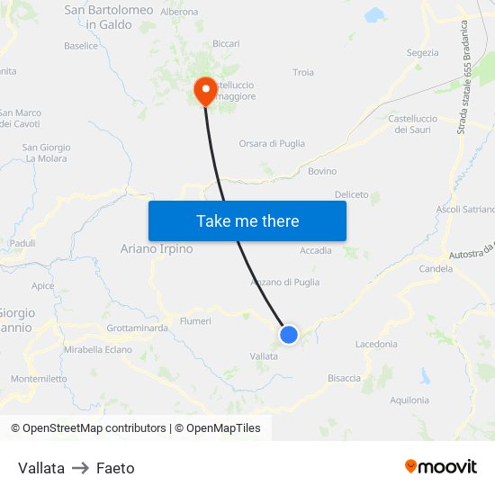 Vallata to Faeto map