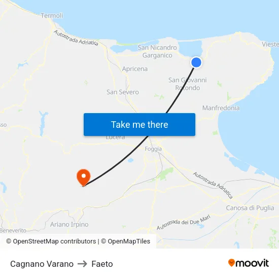 Cagnano Varano to Faeto map