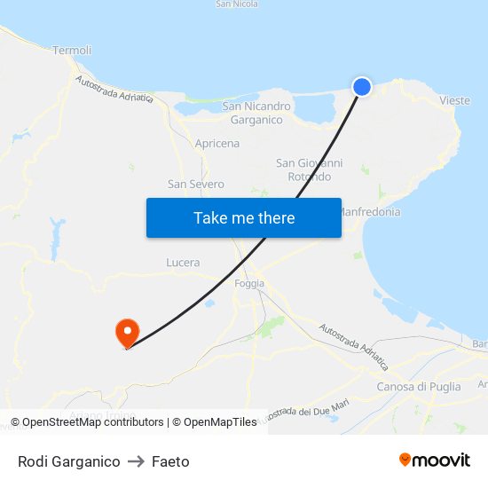 Rodi Garganico to Faeto map