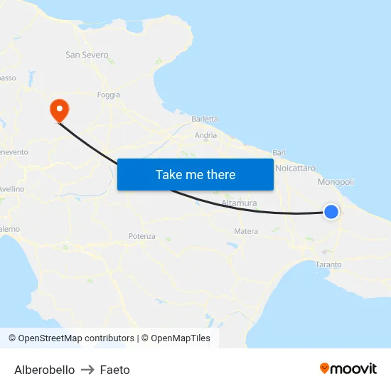 Alberobello to Faeto map