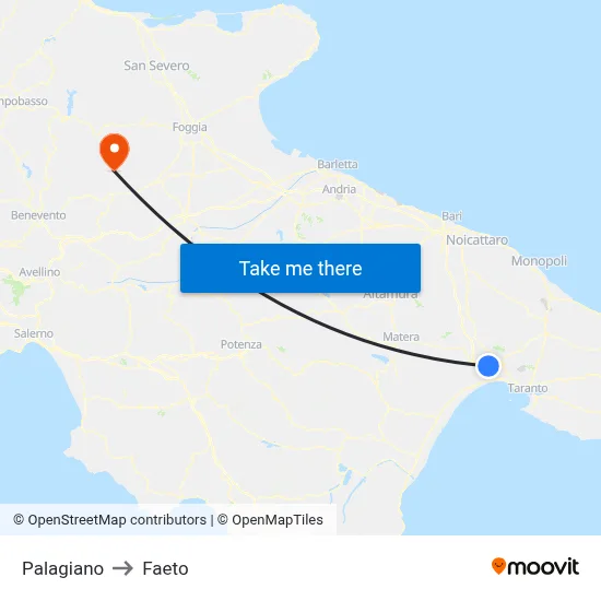 Palagiano to Faeto map