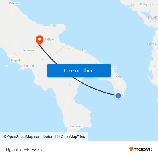 Ugento to Faeto map