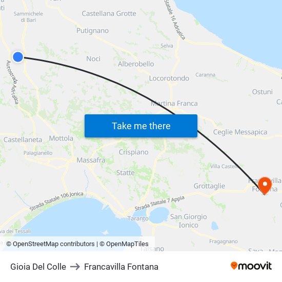 Gioia Del Colle to Francavilla Fontana map