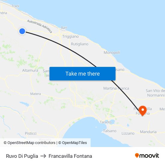 Ruvo Di Puglia to Francavilla Fontana map
