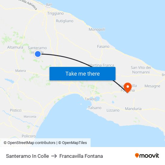 Santeramo In Colle to Francavilla Fontana map