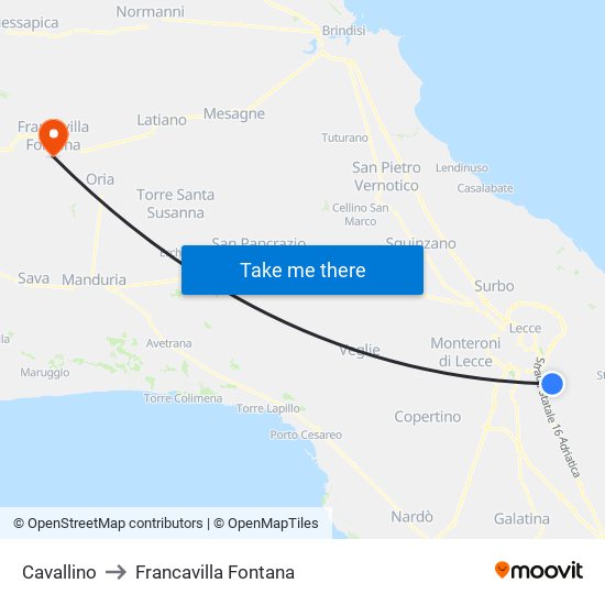 Cavallino to Francavilla Fontana map