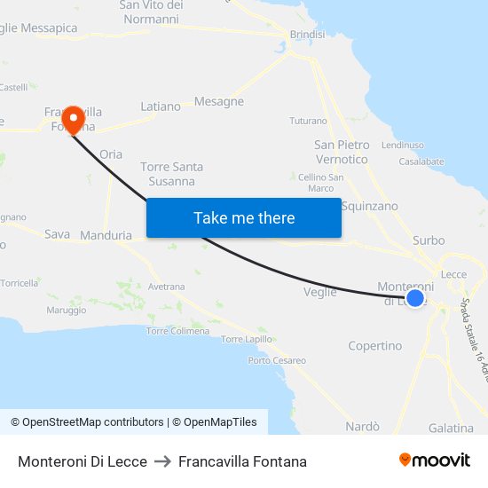 Monteroni Di Lecce to Francavilla Fontana map