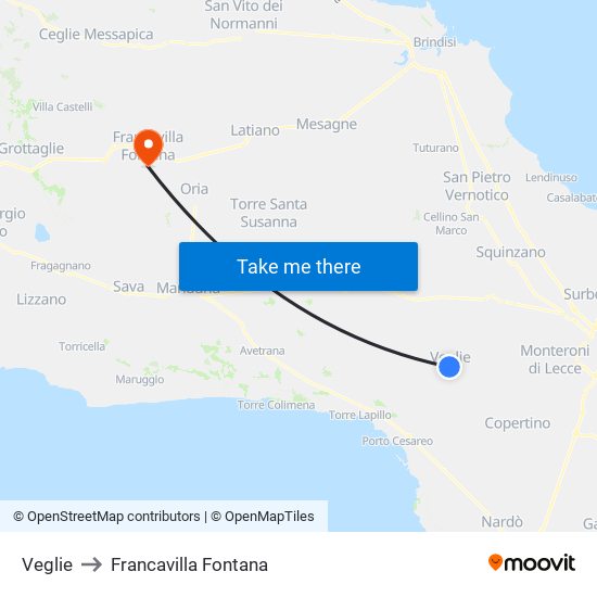 Veglie to Francavilla Fontana map