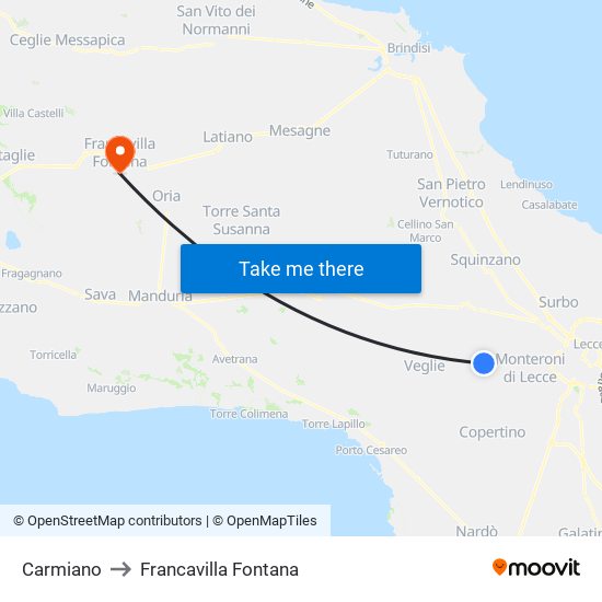 Carmiano to Francavilla Fontana map