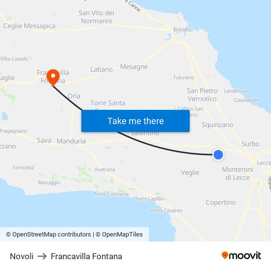 Novoli to Francavilla Fontana map