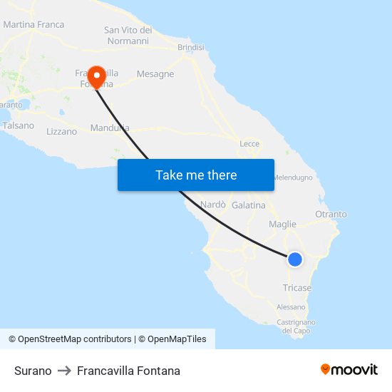 Surano to Francavilla Fontana map