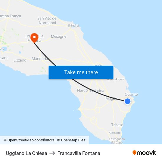 Uggiano La Chiesa to Francavilla Fontana map