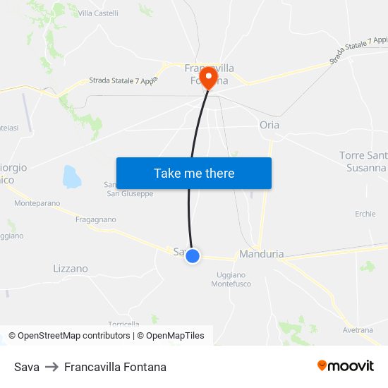 Sava to Francavilla Fontana map