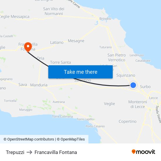 Trepuzzi to Francavilla Fontana map