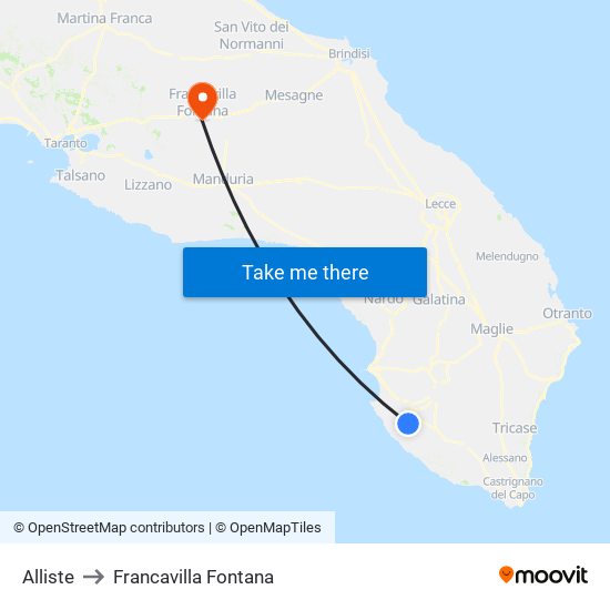 Alliste to Francavilla Fontana map