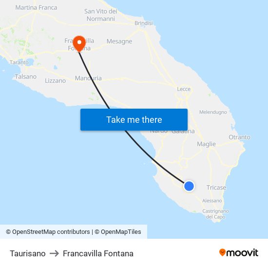 Taurisano to Francavilla Fontana map