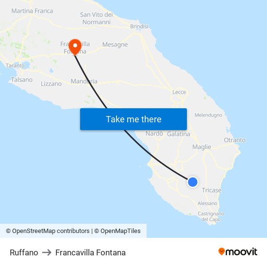 Ruffano to Francavilla Fontana map