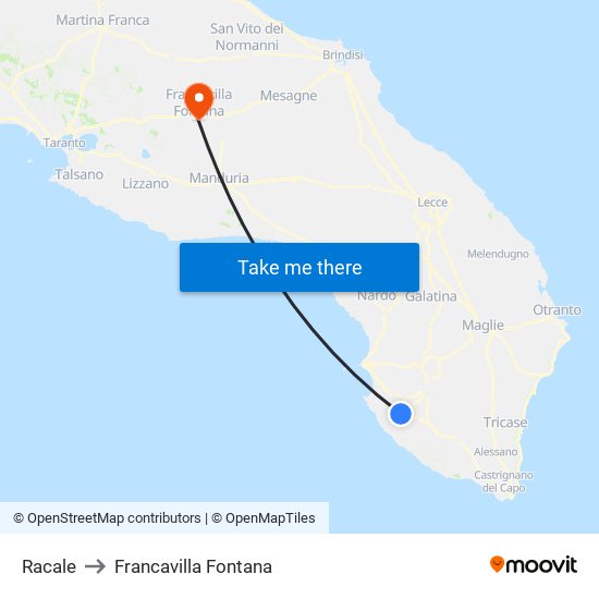 Racale to Francavilla Fontana map