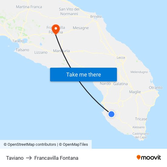 Taviano to Francavilla Fontana map