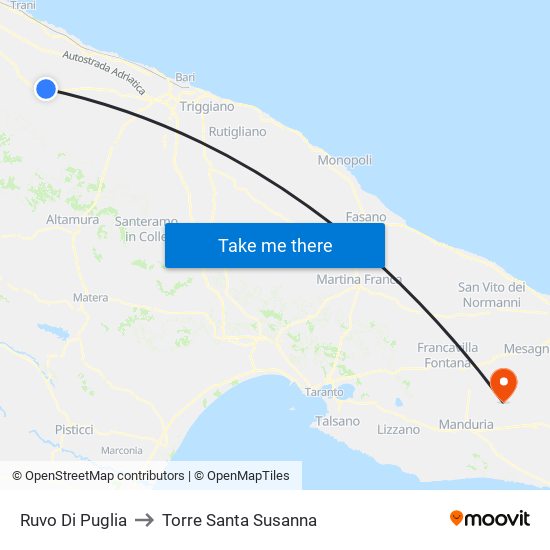 Ruvo Di Puglia to Torre Santa Susanna map