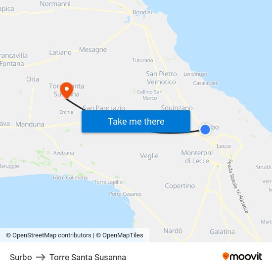 Surbo to Torre Santa Susanna map