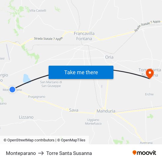 Monteparano to Torre Santa Susanna map