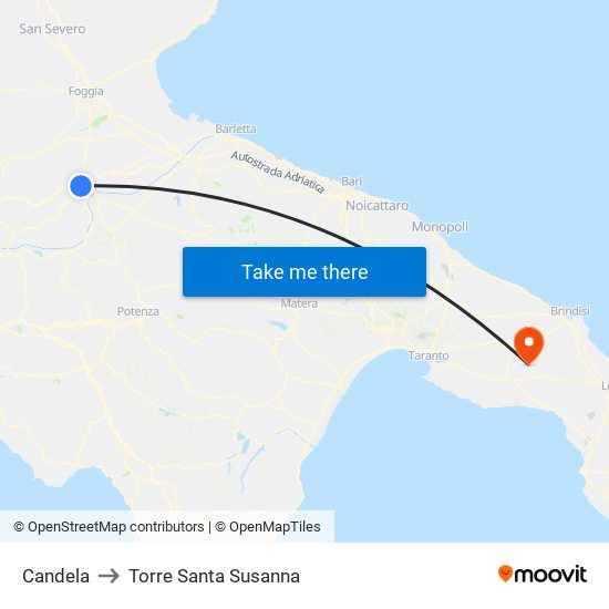 Candela to Torre Santa Susanna map