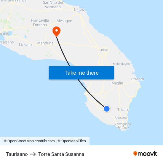 Taurisano to Torre Santa Susanna map