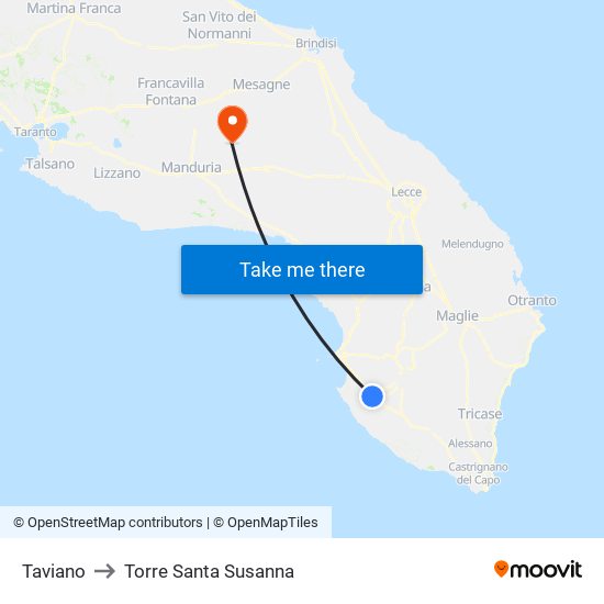 Taviano to Torre Santa Susanna map