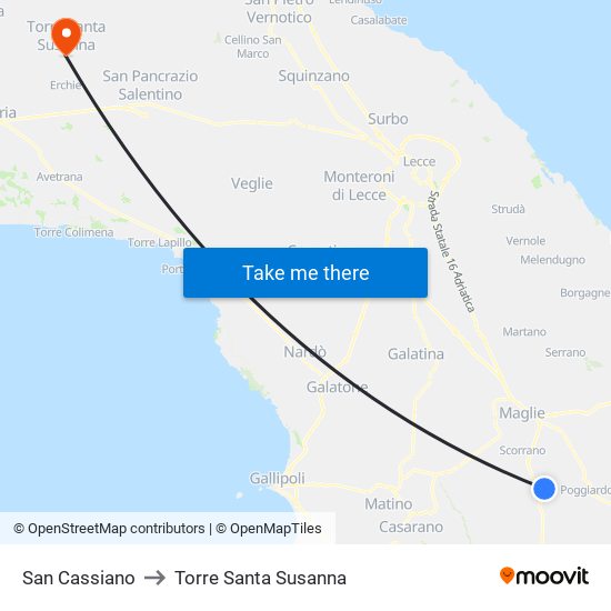 San Cassiano to Torre Santa Susanna map