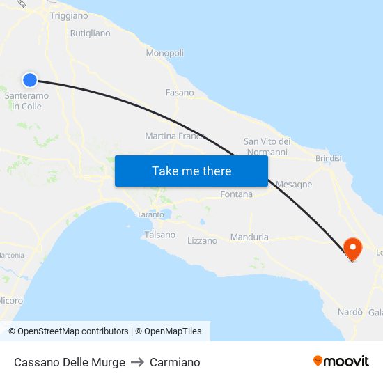 Cassano Delle Murge to Carmiano map