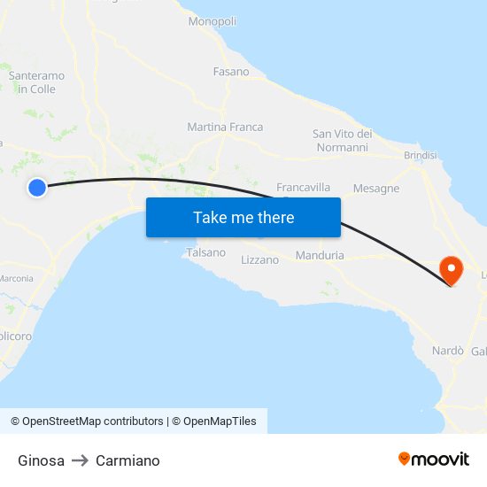 Ginosa to Carmiano map