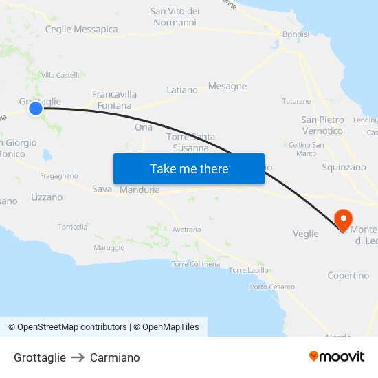 Grottaglie to Carmiano map