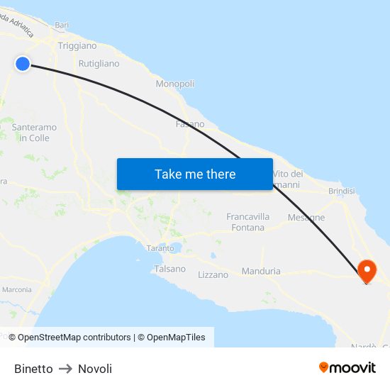 Binetto to Novoli map