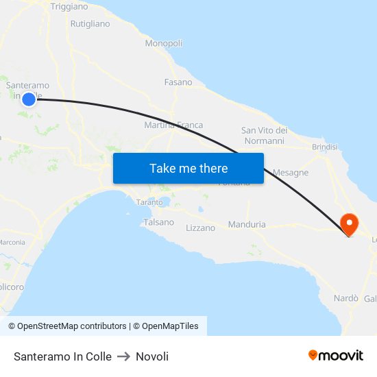 Santeramo In Colle to Novoli map