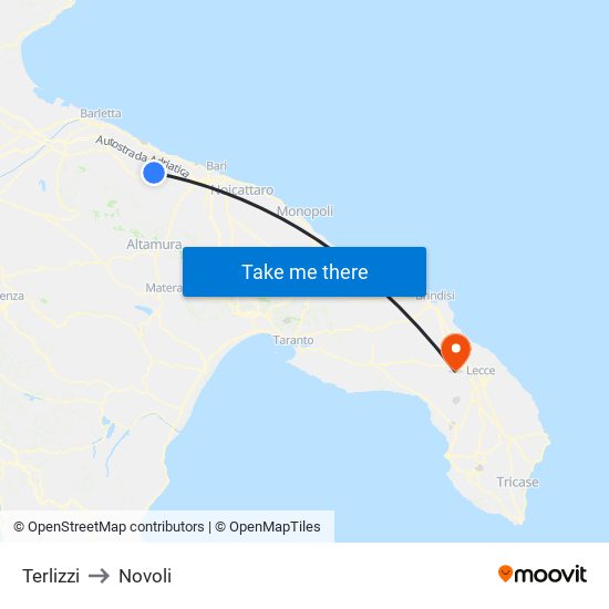 Terlizzi to Novoli map