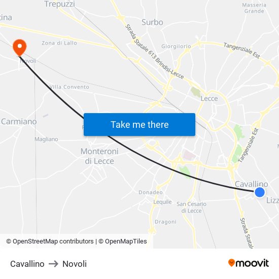Cavallino to Novoli map