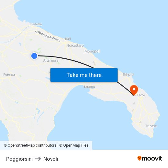 Poggiorsini to Novoli map