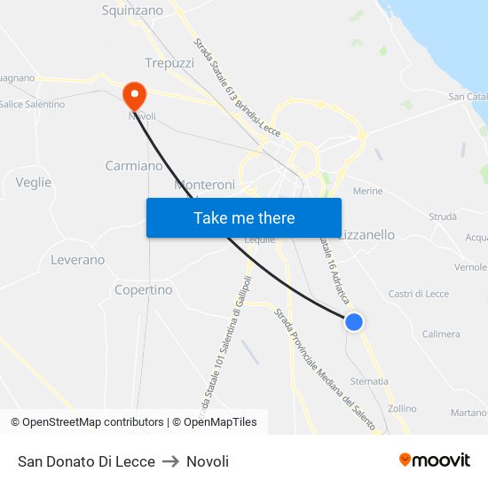 San Donato Di Lecce to Novoli map