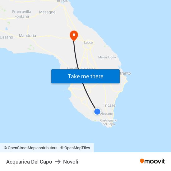 Acquarica Del Capo to Novoli map