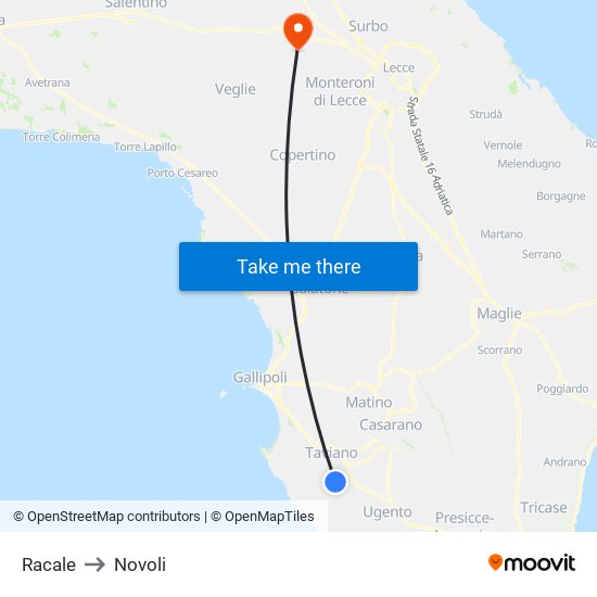 Racale to Novoli map