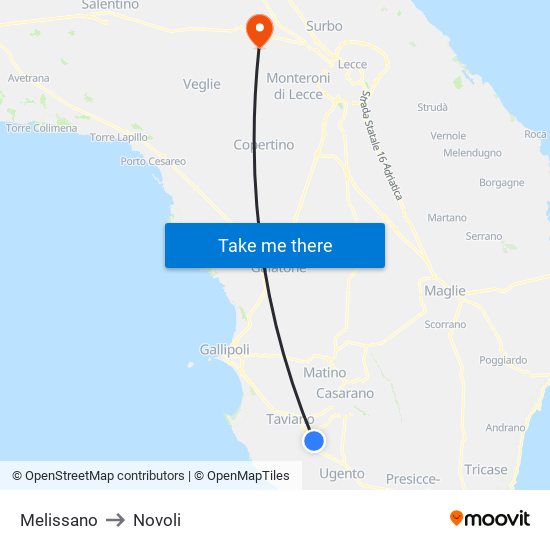 Melissano to Novoli map
