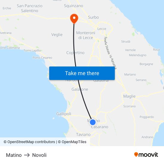 Matino to Novoli map