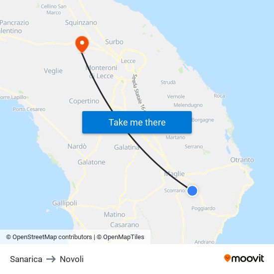 Sanarica to Novoli map