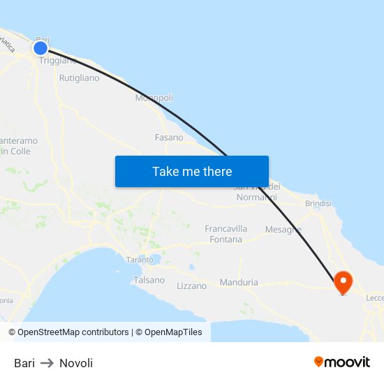 Bari to Novoli map